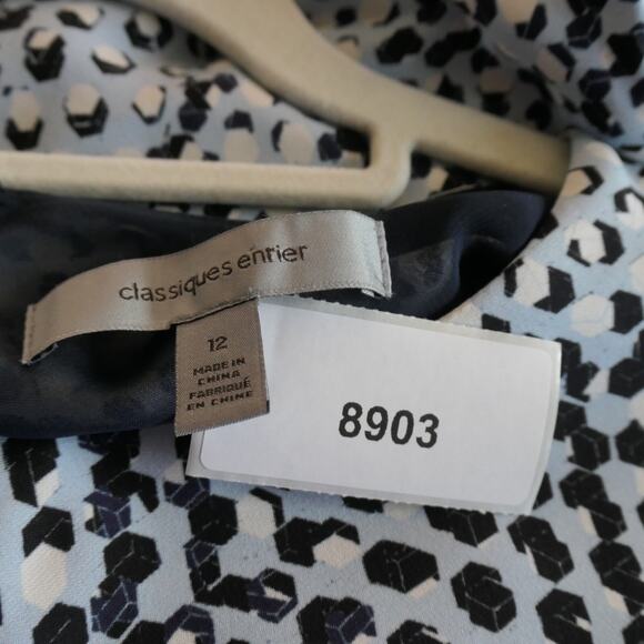 Classiques Entier Midi Dress Womens Size 12 Blue Abstract Artsy Silk Boho Classy - Picture 9 of 9